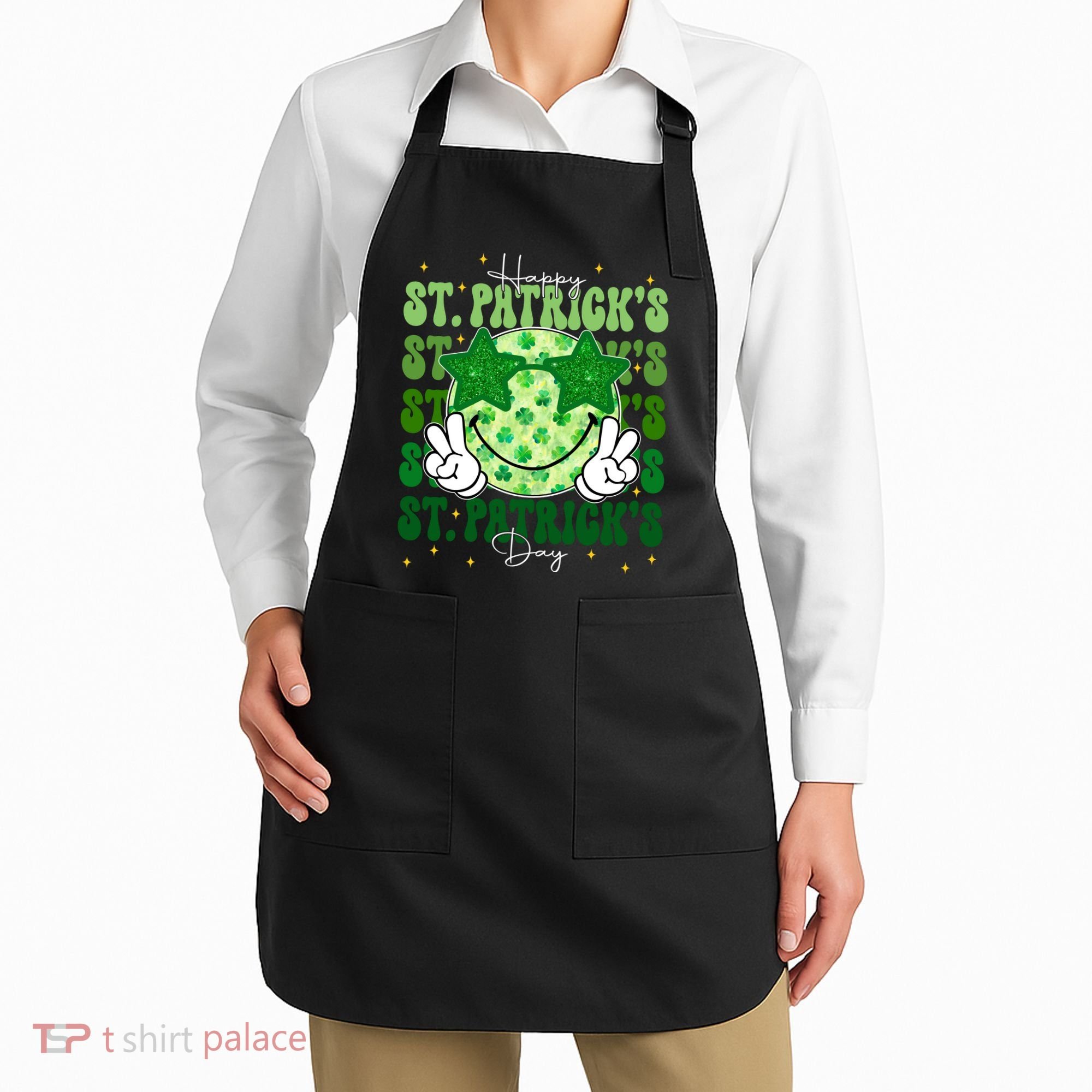 Groovy Happy St Patricks Day Shamrock Apron