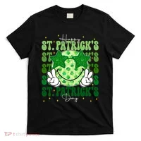 Groovy Happy St Patricks Day Shamrock T-Shirt thumb 0