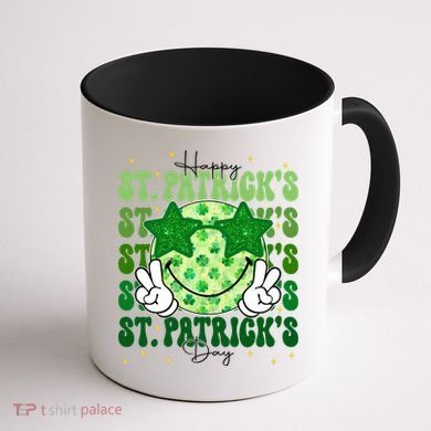 Groovy Happy St Patricks Day Shamrock Coffee Mug back