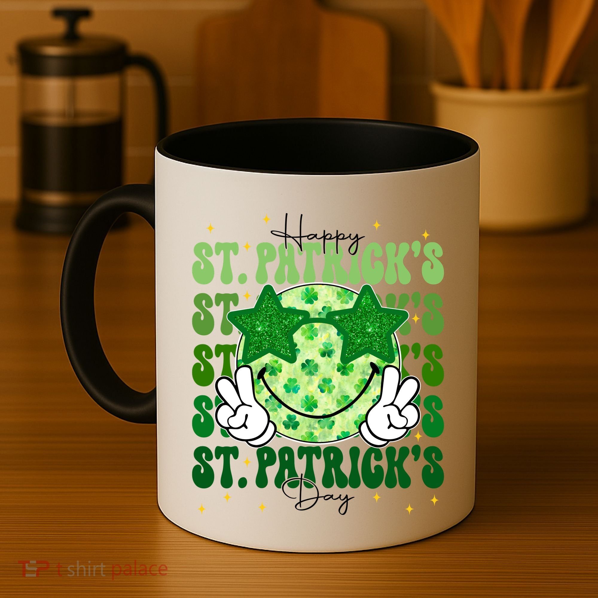 Groovy Happy St Patricks Day Shamrock Coffee Mug