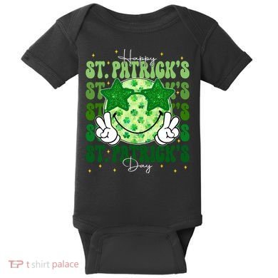 Groovy Happy St Patricks Day Shamrock Baby Bodysuit