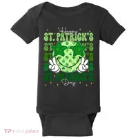 Groovy Happy St Patricks Day Shamrock Baby Bodysuit thumb 0
