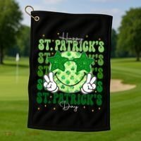 Groovy Happy St Patricks Day Shamrock Golf Towel thumb 1