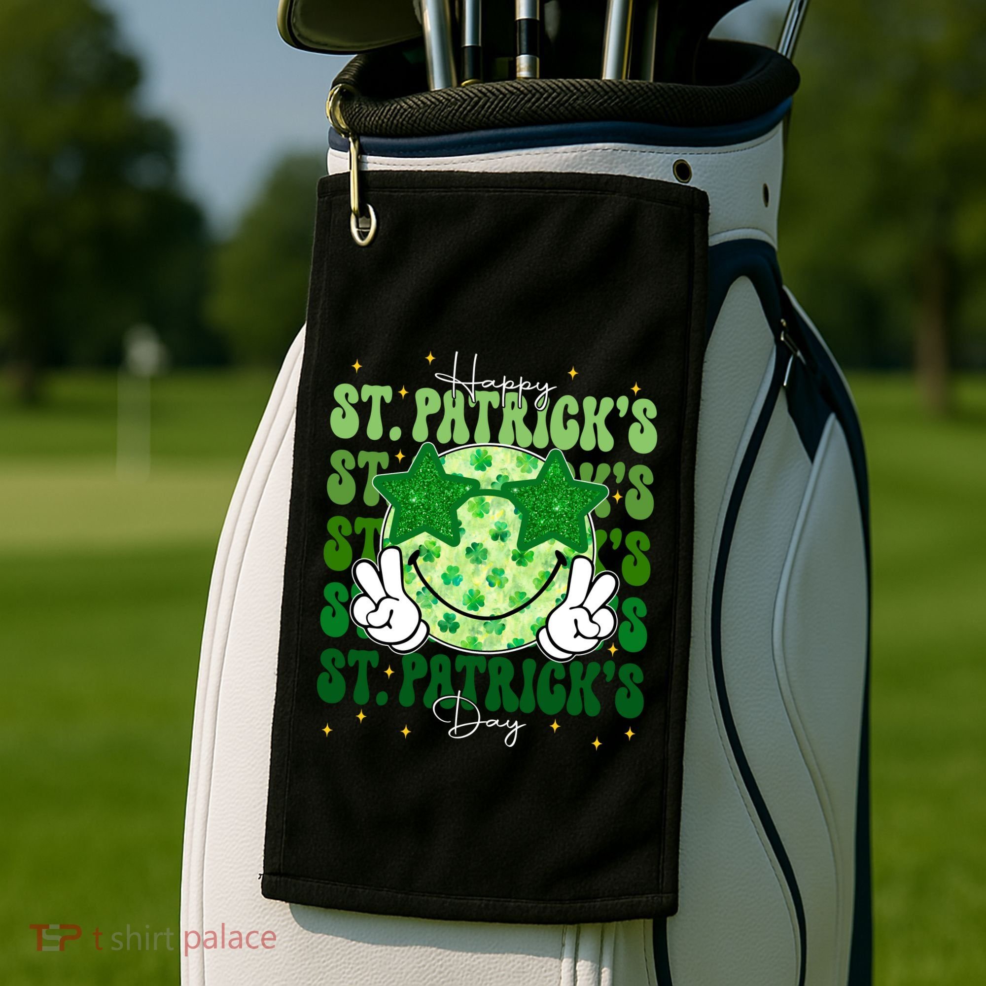 Groovy Happy St Patricks Day Shamrock Golf Towel