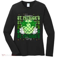 Groovy Happy St Patricks Day Shamrock Women's Long Sleeve Shirt thumb 0