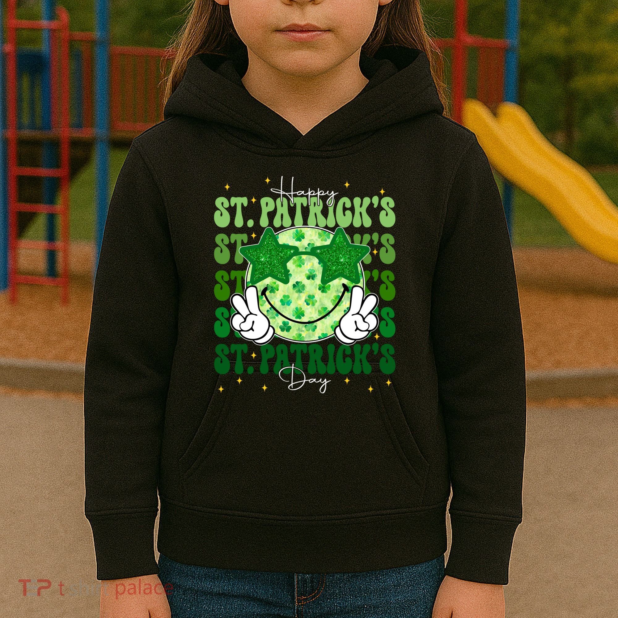 Groovy Happy St Patricks Day Shamrock Kids Hoodie