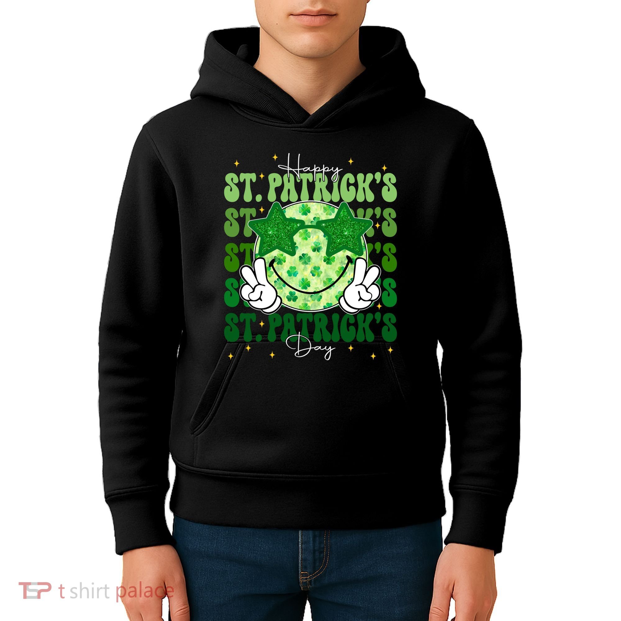 Groovy Happy St Patricks Day Shamrock Kids Hoodie