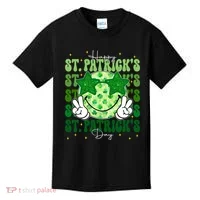 Groovy Happy St Patricks Day Shamrock Kids T-Shirt thumb 0
