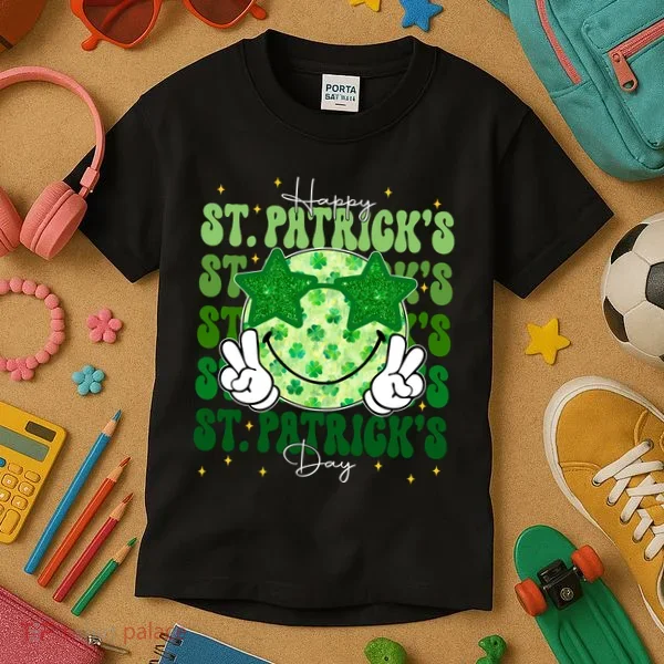 Groovy Happy St Patricks Day Shamrock Kids T-Shirt