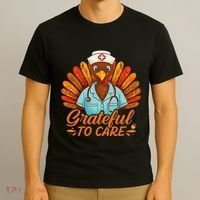 Grateful Healthcare To Care Nurse Turkey Thanksgiving Fall T-Shirt thumb 3
