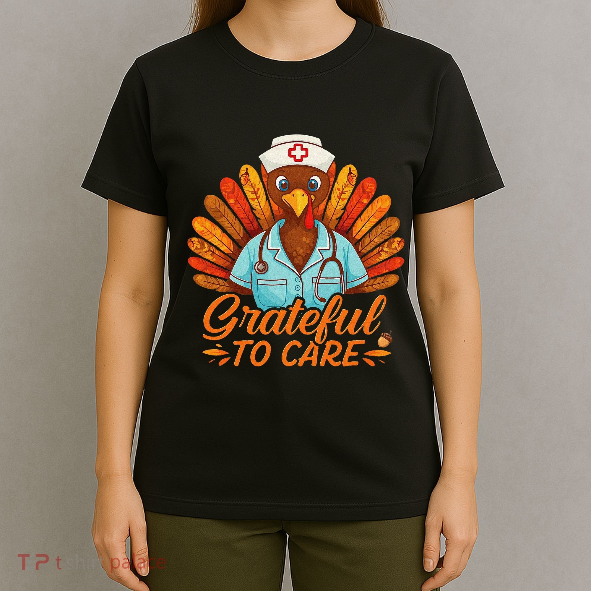 Grateful Healthcare To Care Nurse Turkey Thanksgiving Fall T-Shirt