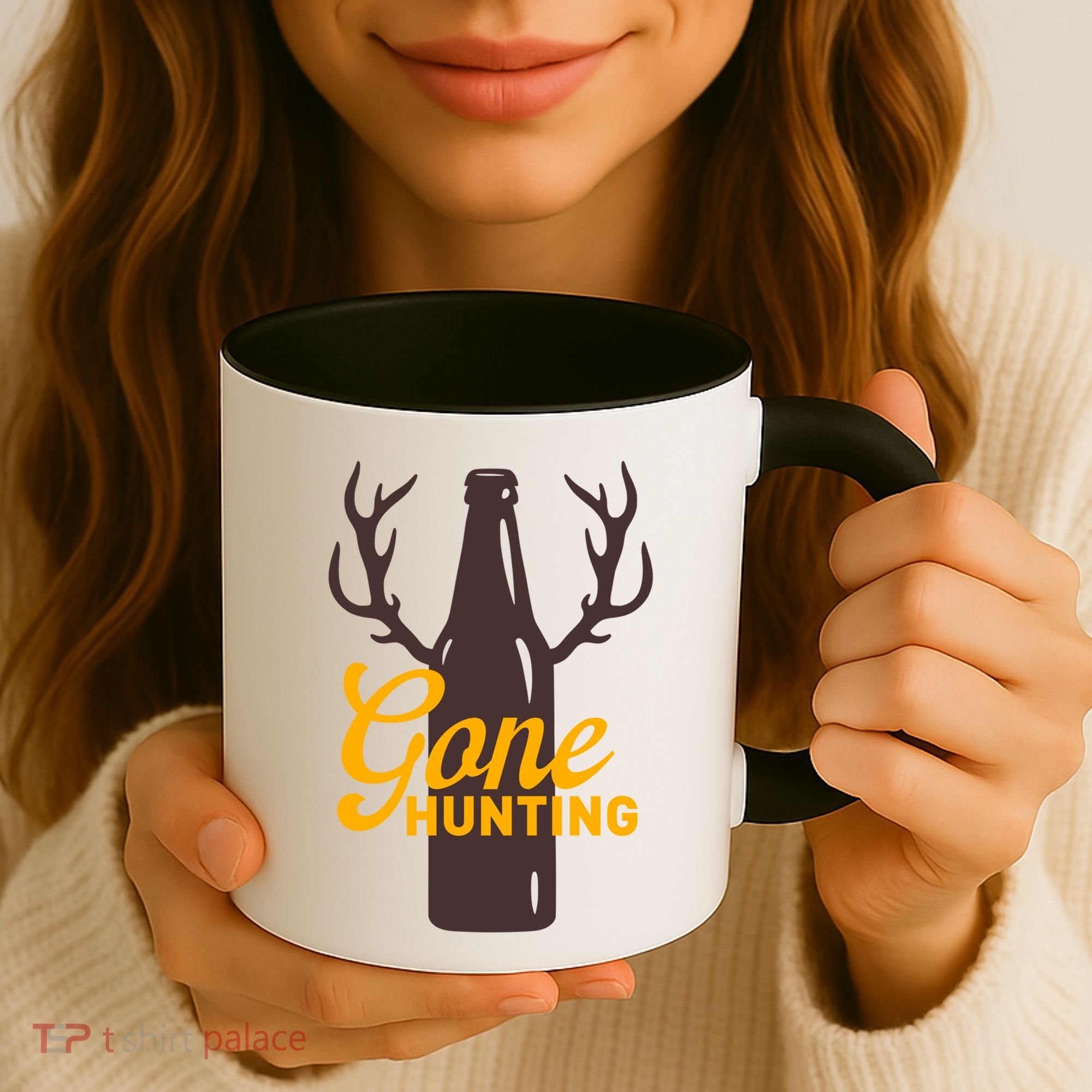Gone Hunting With Beer Bottle With Deer Antlers Gift Coffee Mug