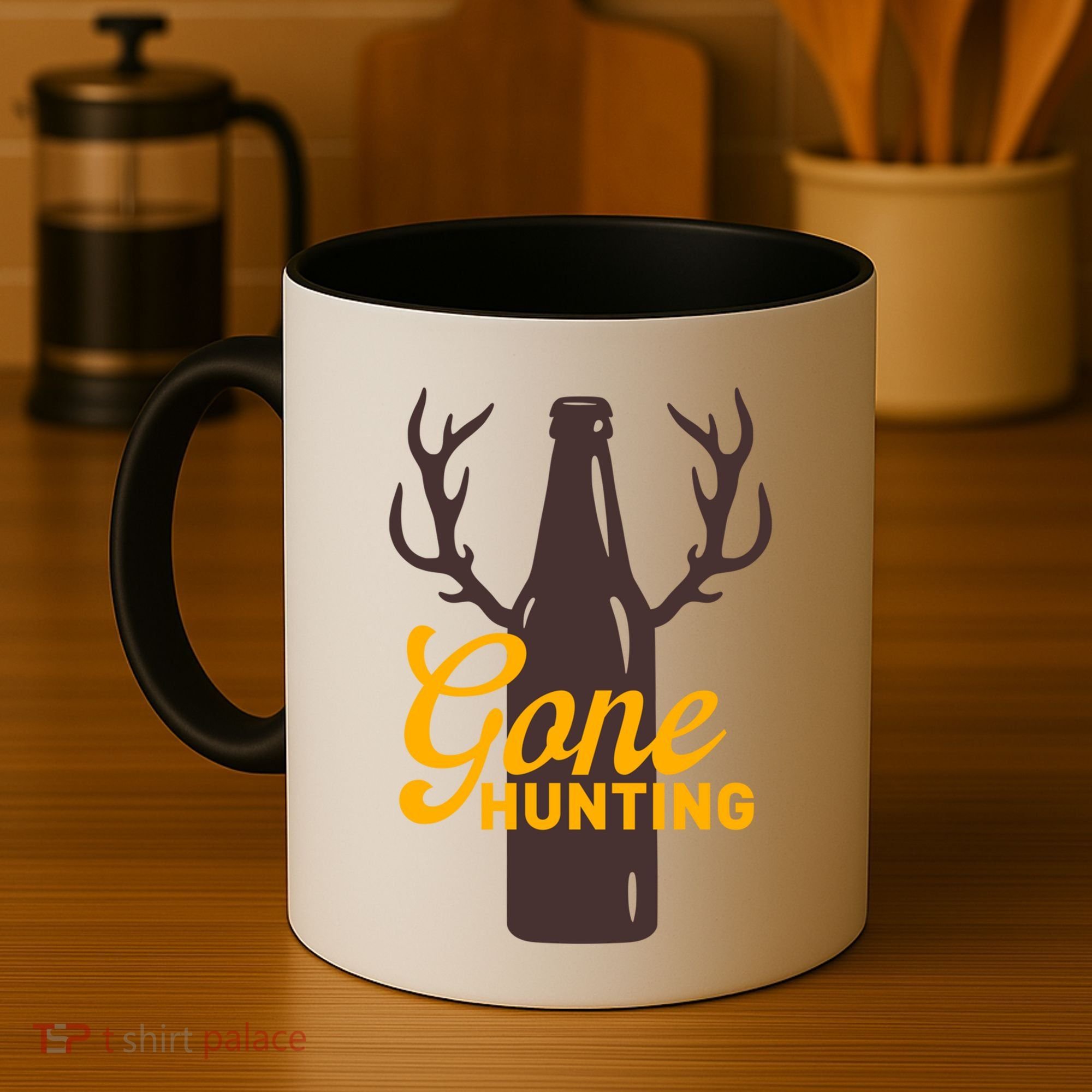 Gone Hunting With Beer Bottle With Deer Antlers Gift Coffee Mug