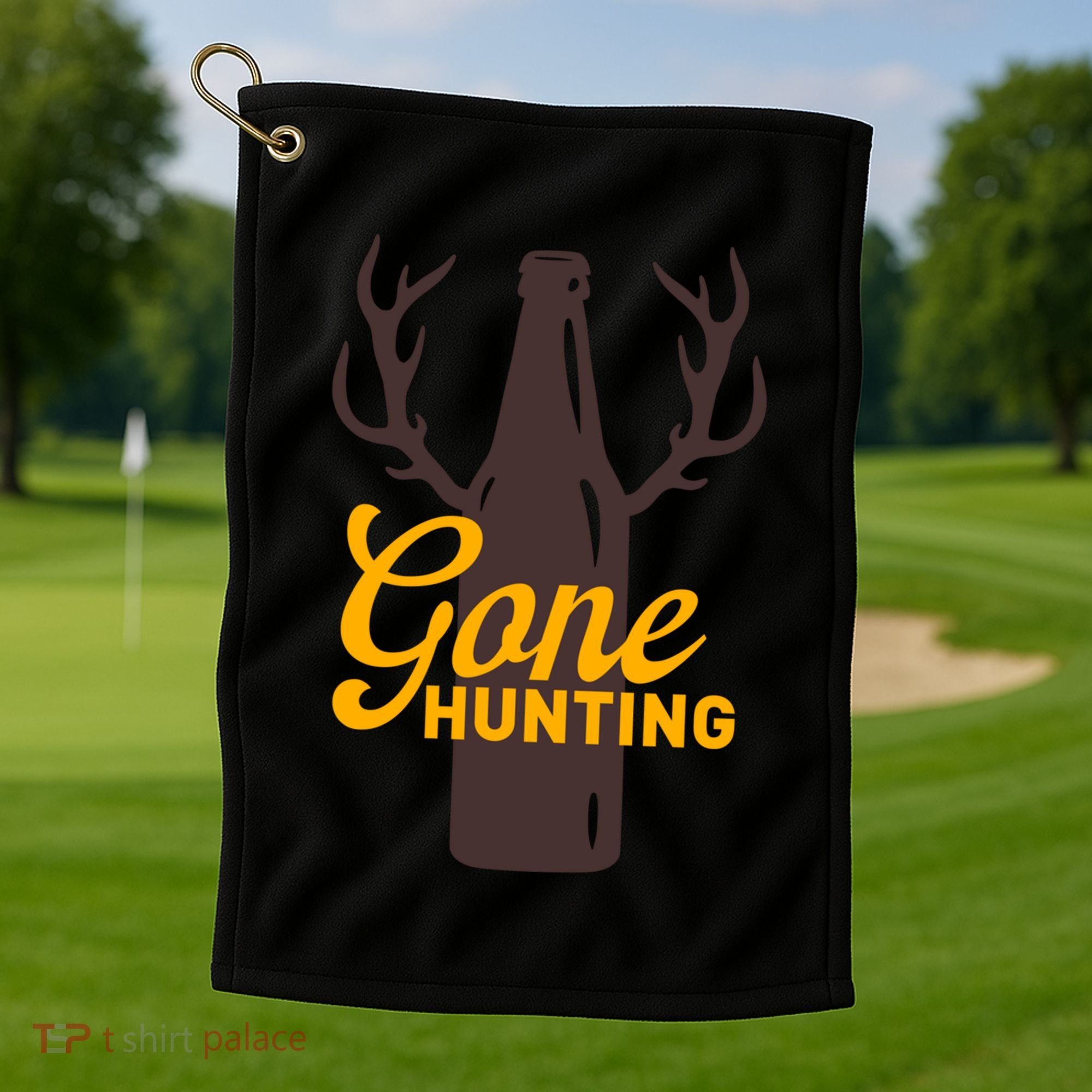 Gone Hunting With Beer Bottle With Deer Antlers Gift Golf Towel