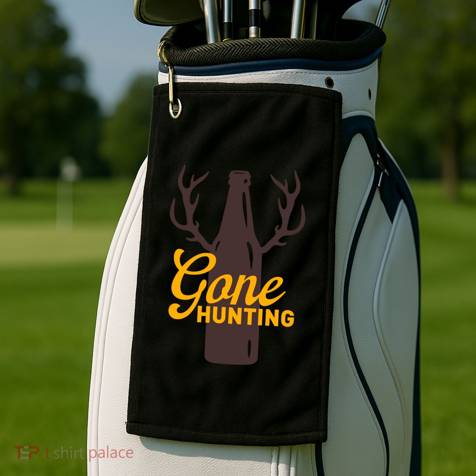 Gone Hunting With Beer Bottle With Deer Antlers Gift Golf Towel