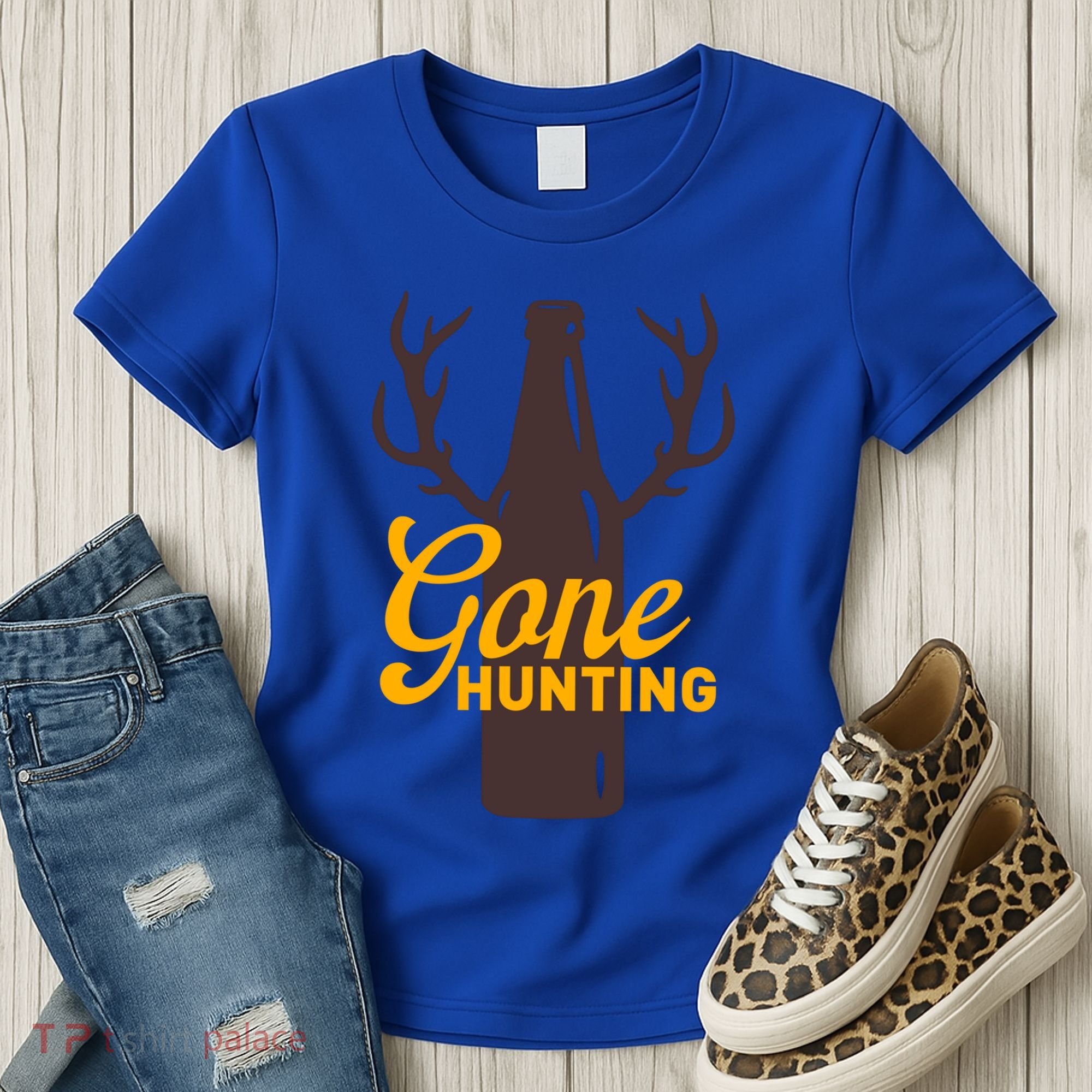 Gone Hunting With Beer Bottle With Deer Antlers Gift Women's T-Shirt