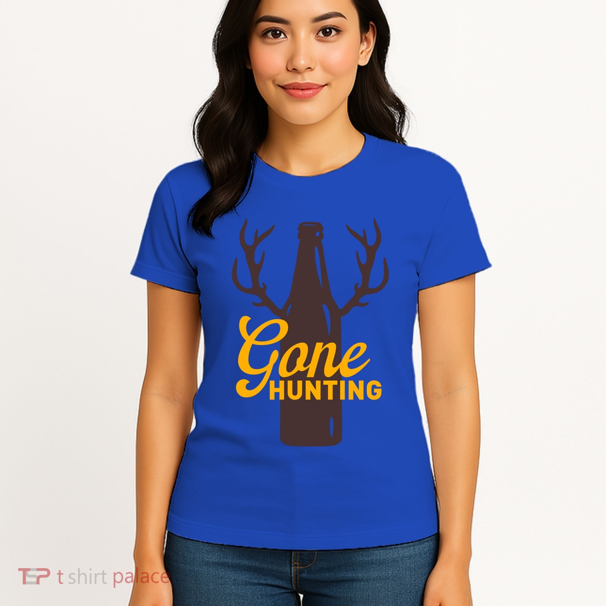 Gone Hunting With Beer Bottle With Deer Antlers Gift Women's T-Shirt