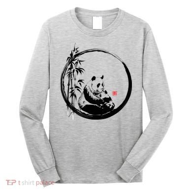 Giant Panda Bamboo Japanese Ink Painting Long Sleeve Shirt