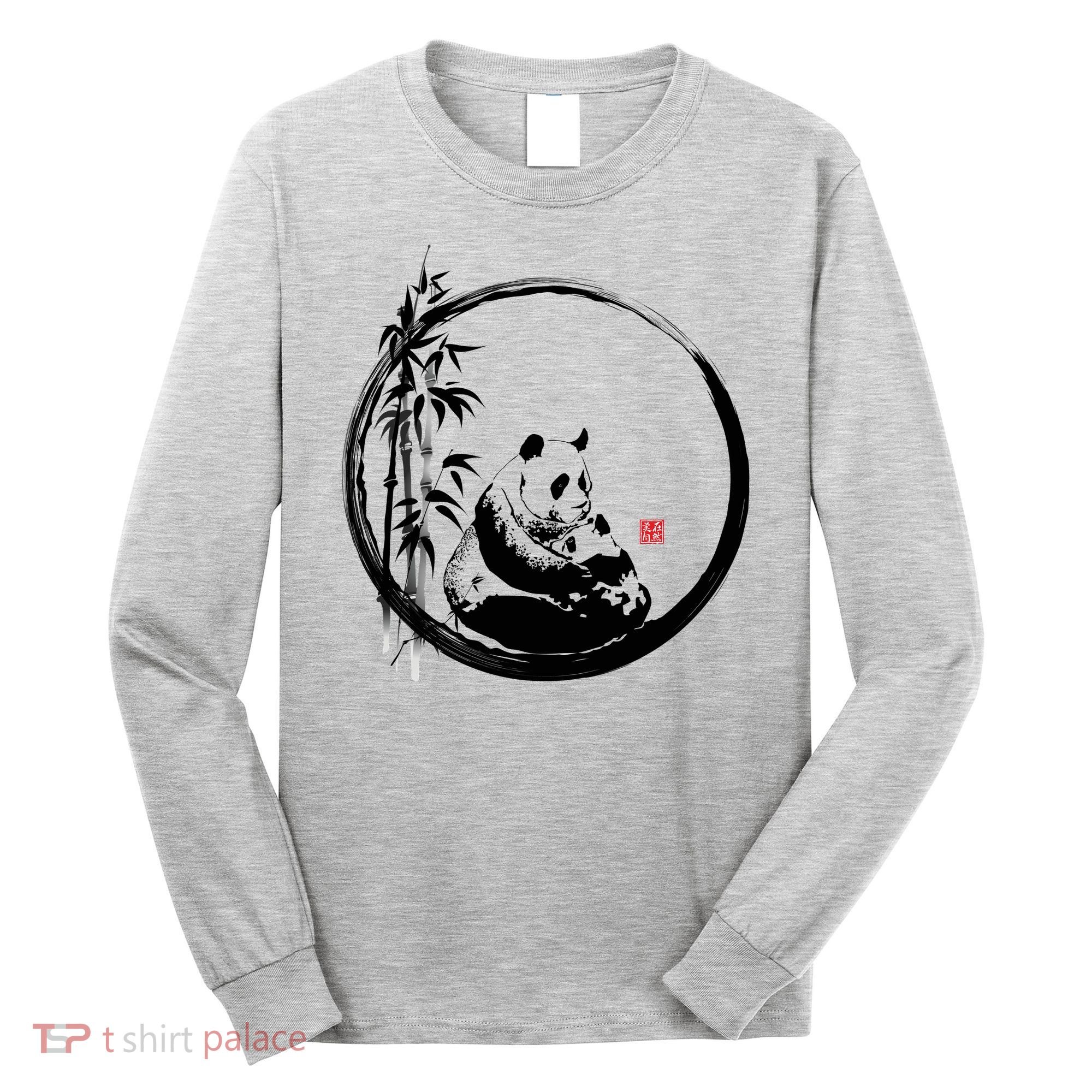 Giant Panda Bamboo Japanese Ink Painting Long Sleeve Shirt