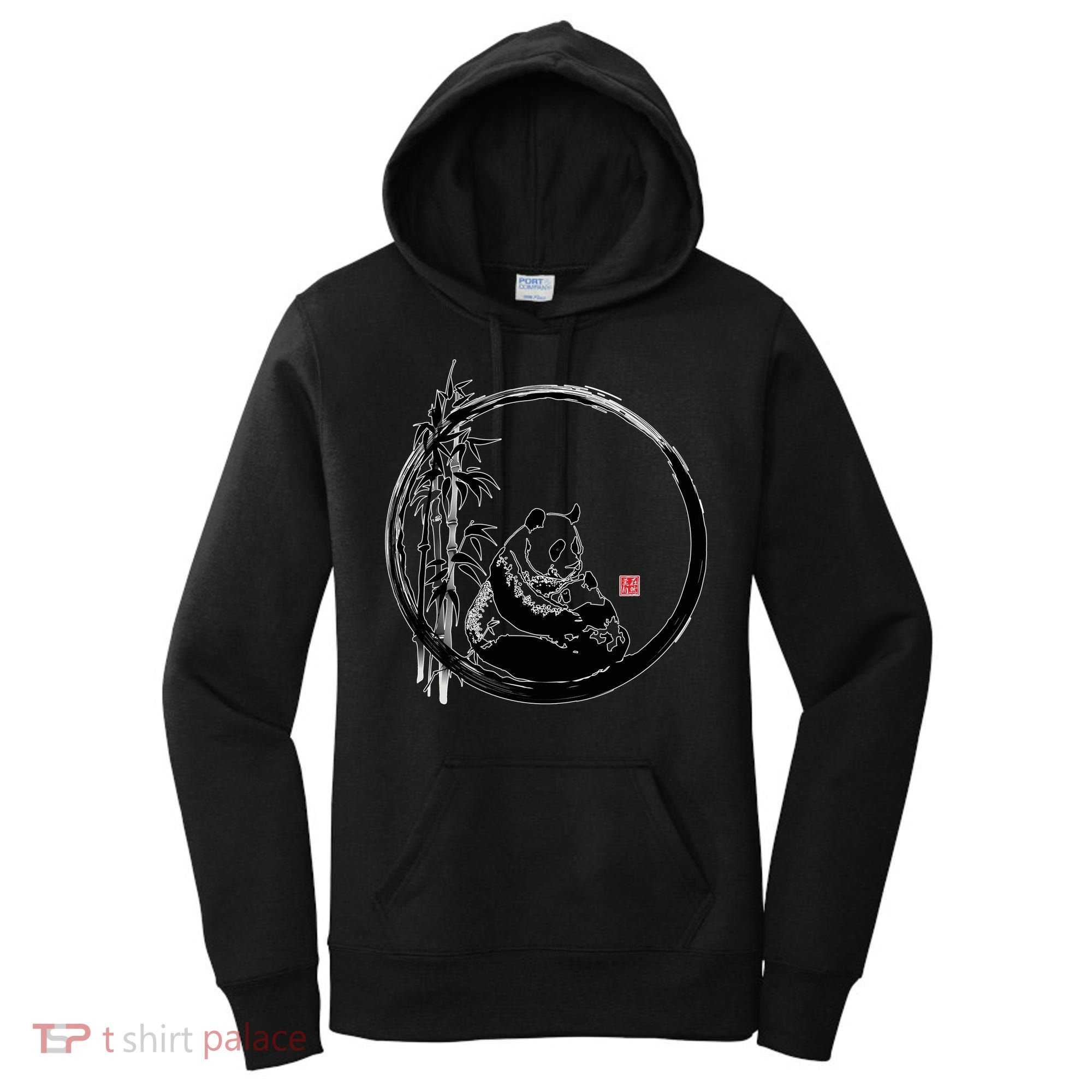 Giant Panda Bamboo Japanese Ink Painting Women's Hoodie