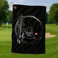 Giant Panda Bamboo Japanese Ink Painting Golf Towel thumb 1