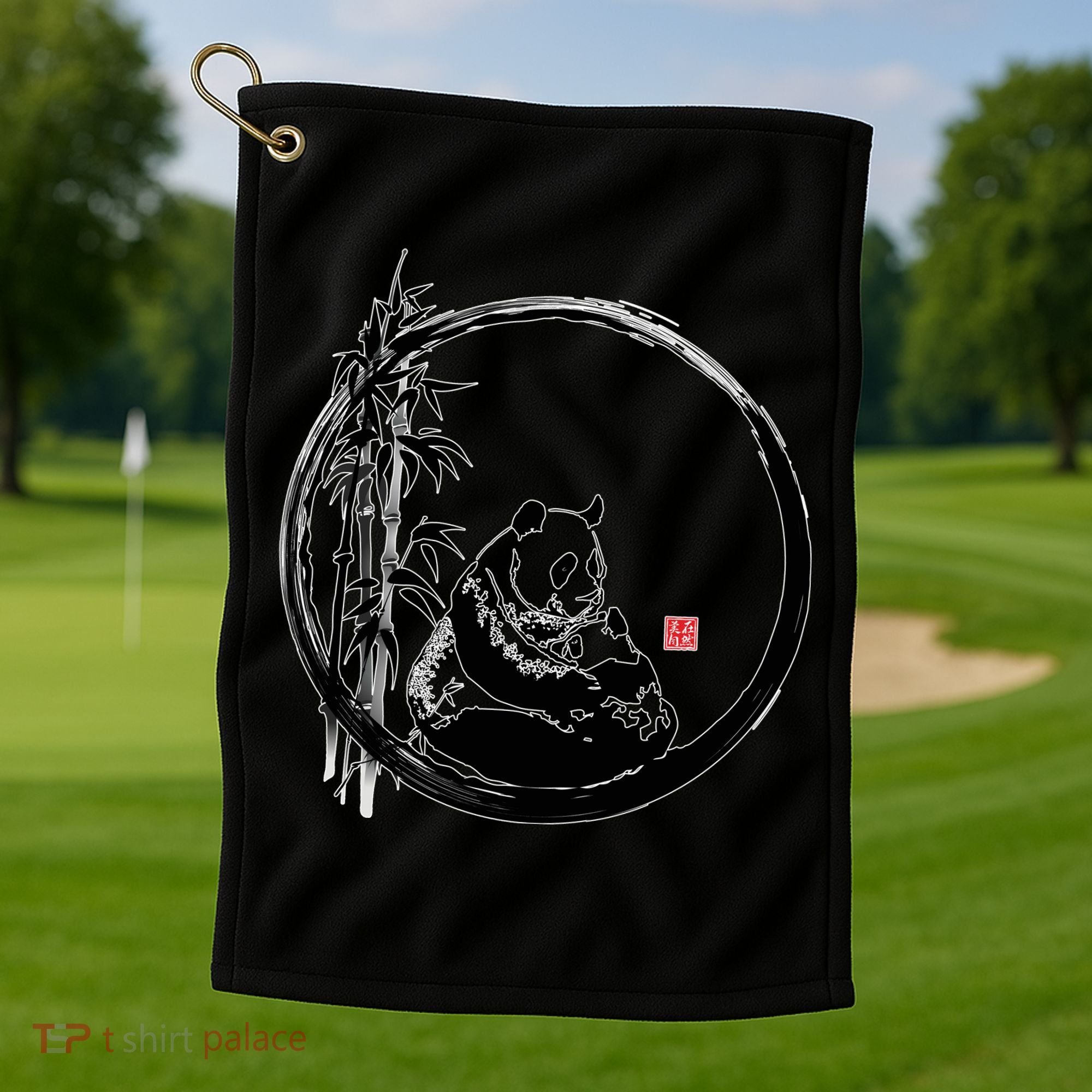 Giant Panda Bamboo Japanese Ink Painting Golf Towel