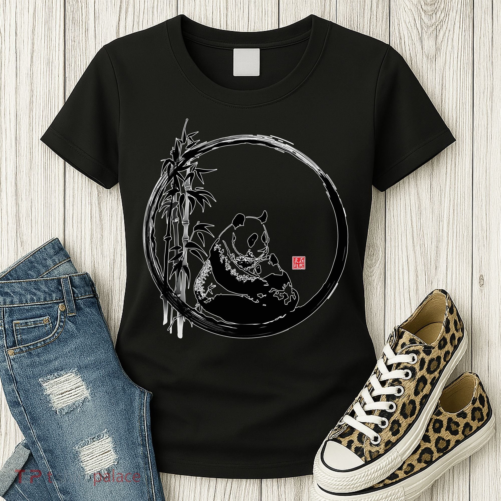 Giant Panda Bamboo Japanese Ink Painting Women's T-Shirt