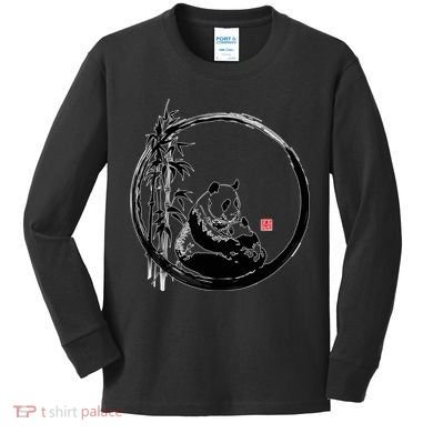Giant Panda Bamboo Japanese Ink Painting Kids Long Sleeve Shirt