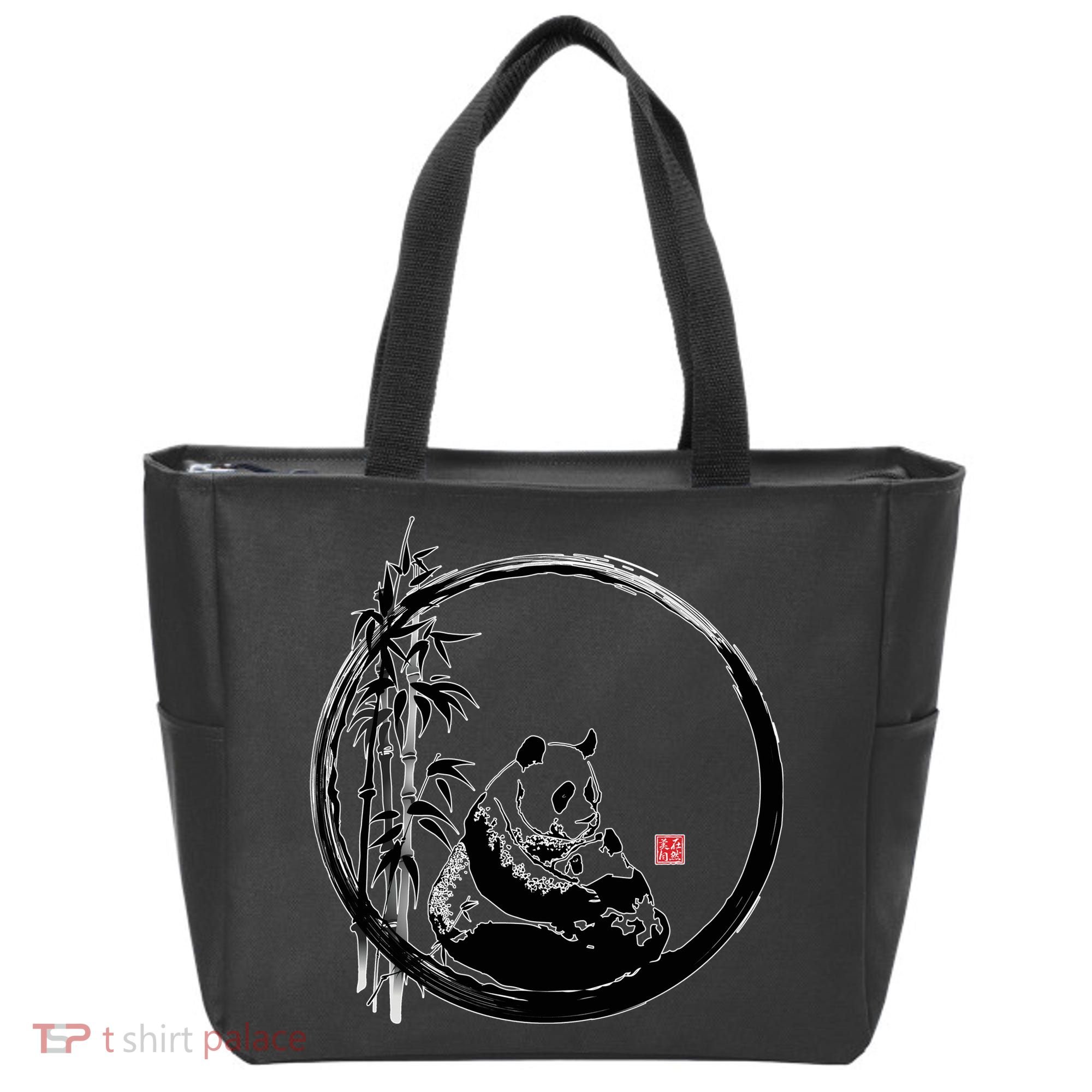 Giant Panda Bamboo Japanese Ink Painting Tote Bag
