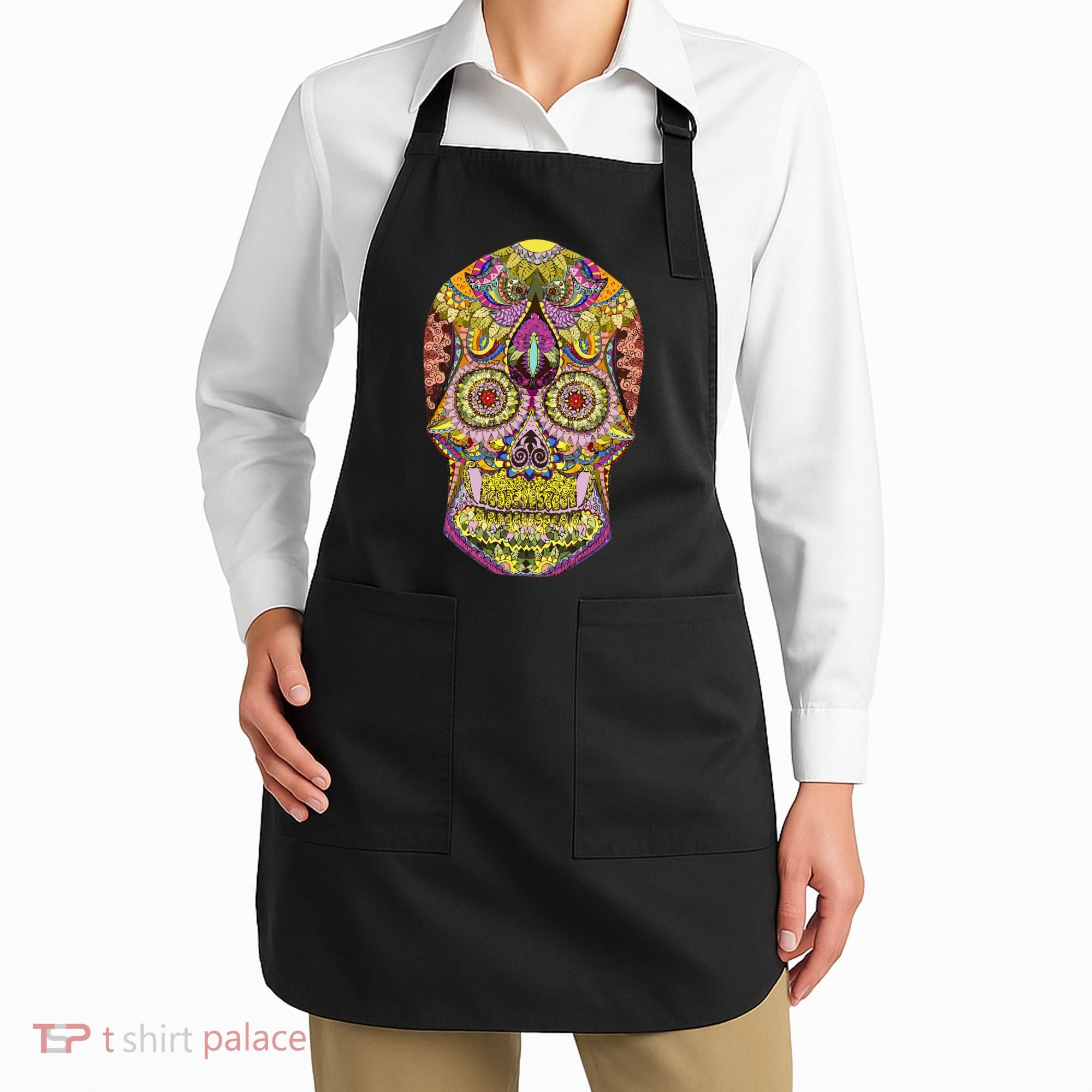 Giant Sugar Floral Sugar Skull Apron