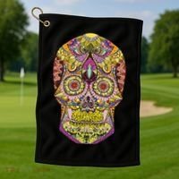 Giant Sugar Floral Sugar Skull Golf Towel thumb 1