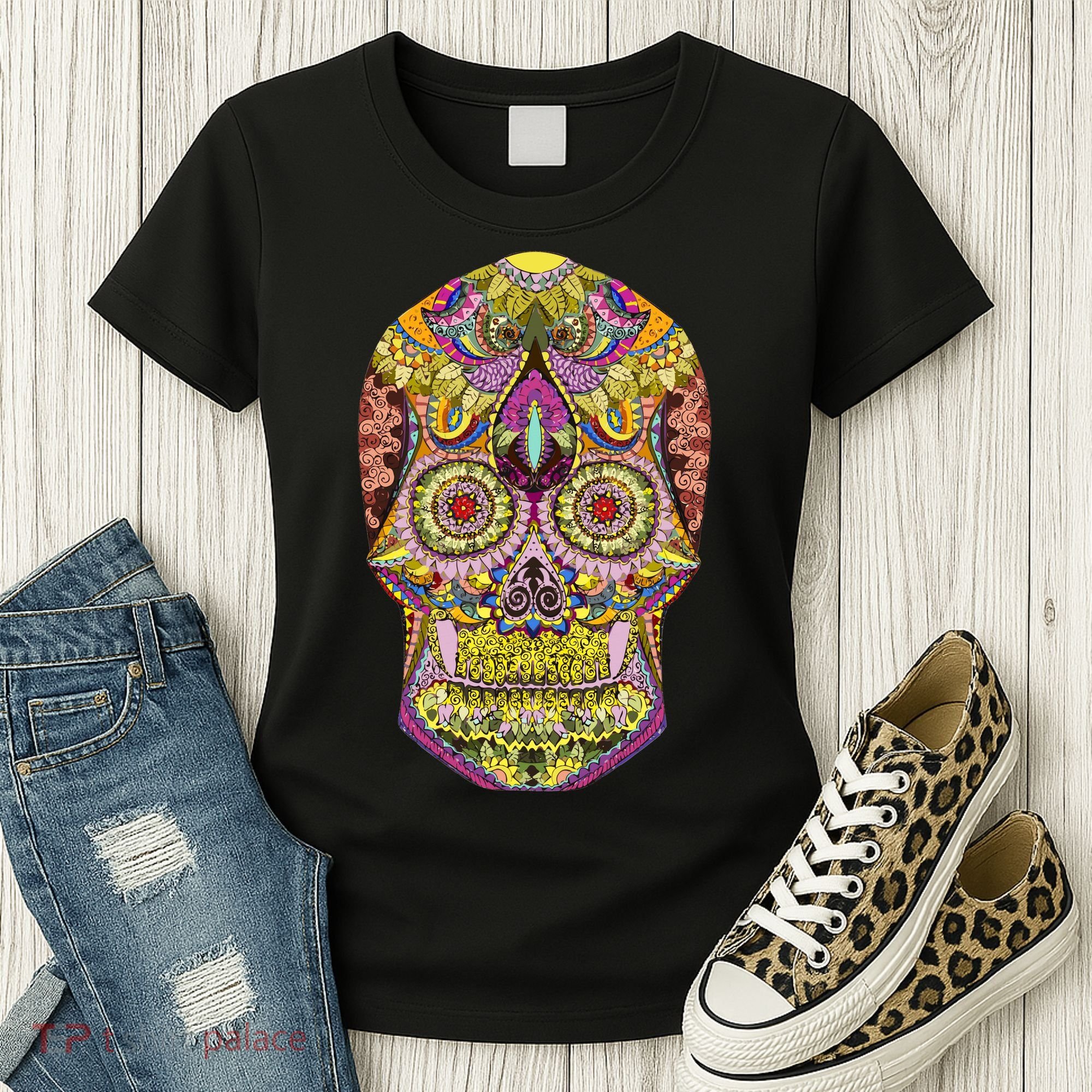 Giant Sugar Floral Sugar Skull Women's T-Shirt