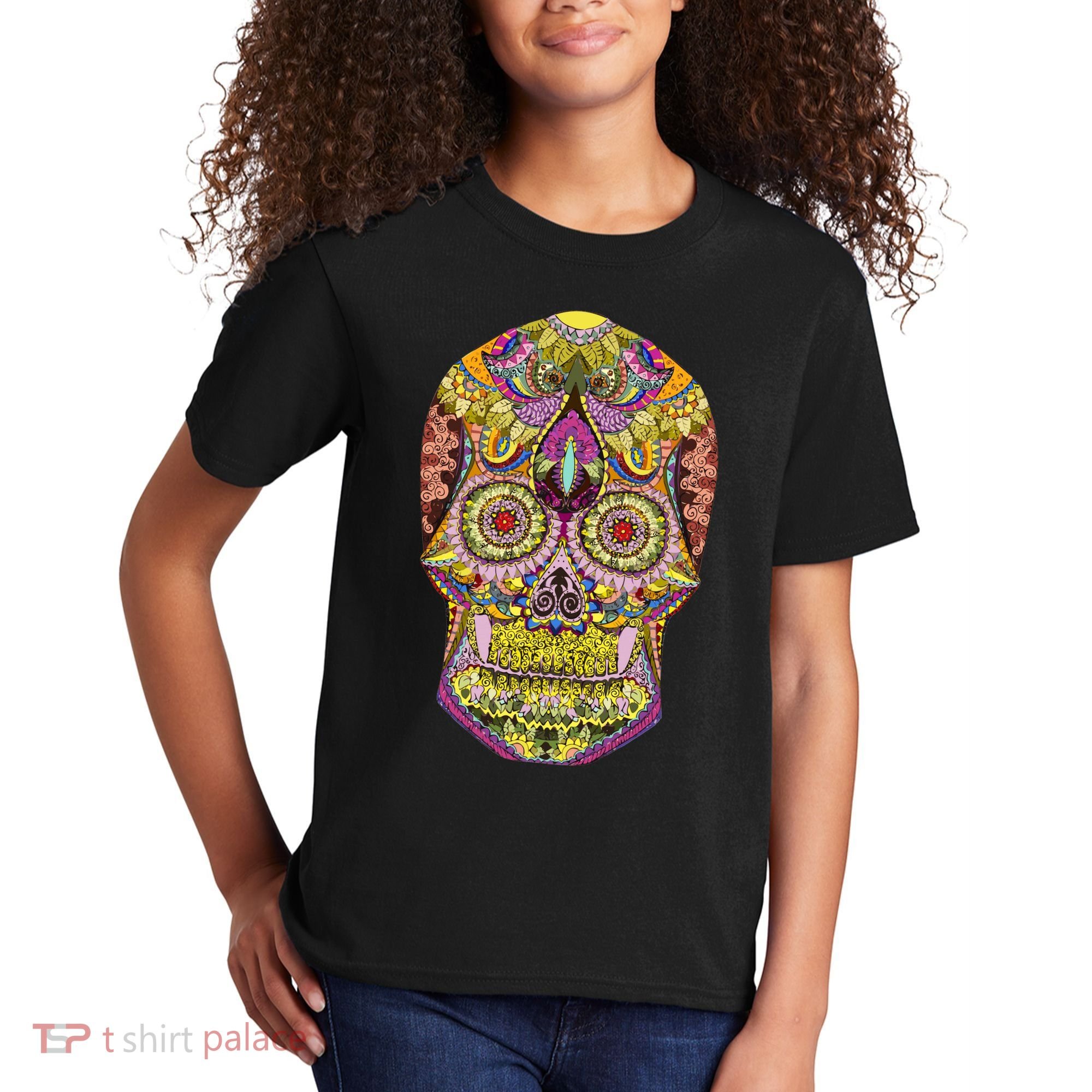 Giant Sugar Floral Sugar Skull Kids T-Shirt