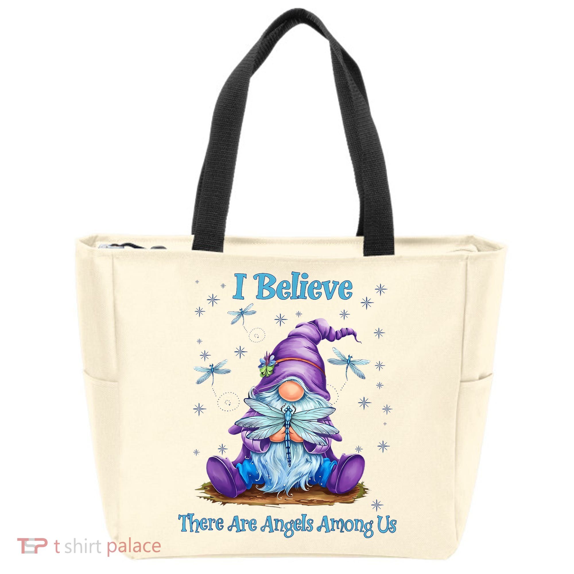 Gnome I Believe There Are Angels Among Us Dragonfly Tote Bag