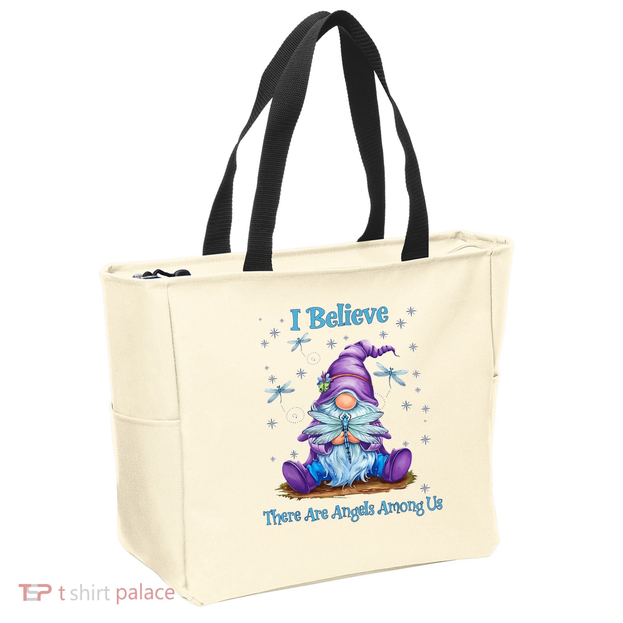 Gnome I Believe There Are Angels Among Us Dragonfly Tote Bag