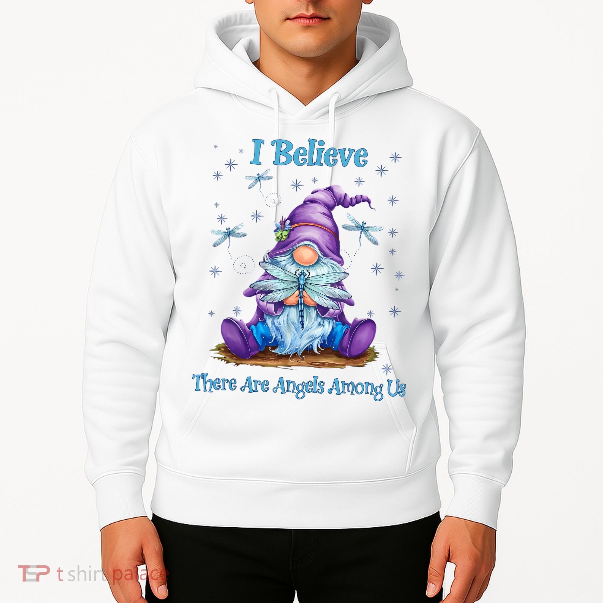 Gnome I Believe There Are Angels Among Us Dragonfly Hoodie