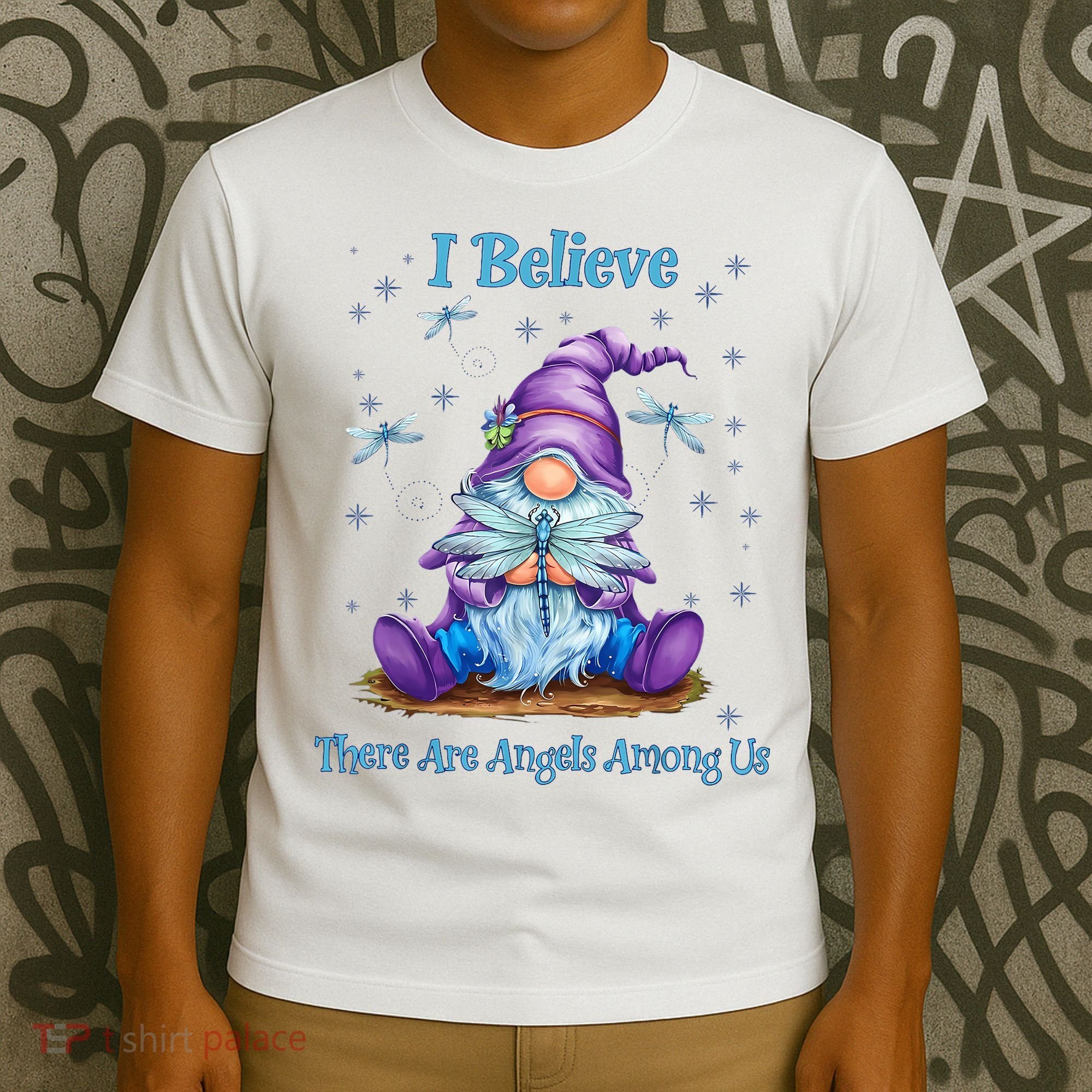 Gnome I Believe There Are Angels Among Us Dragonfly T-Shirt