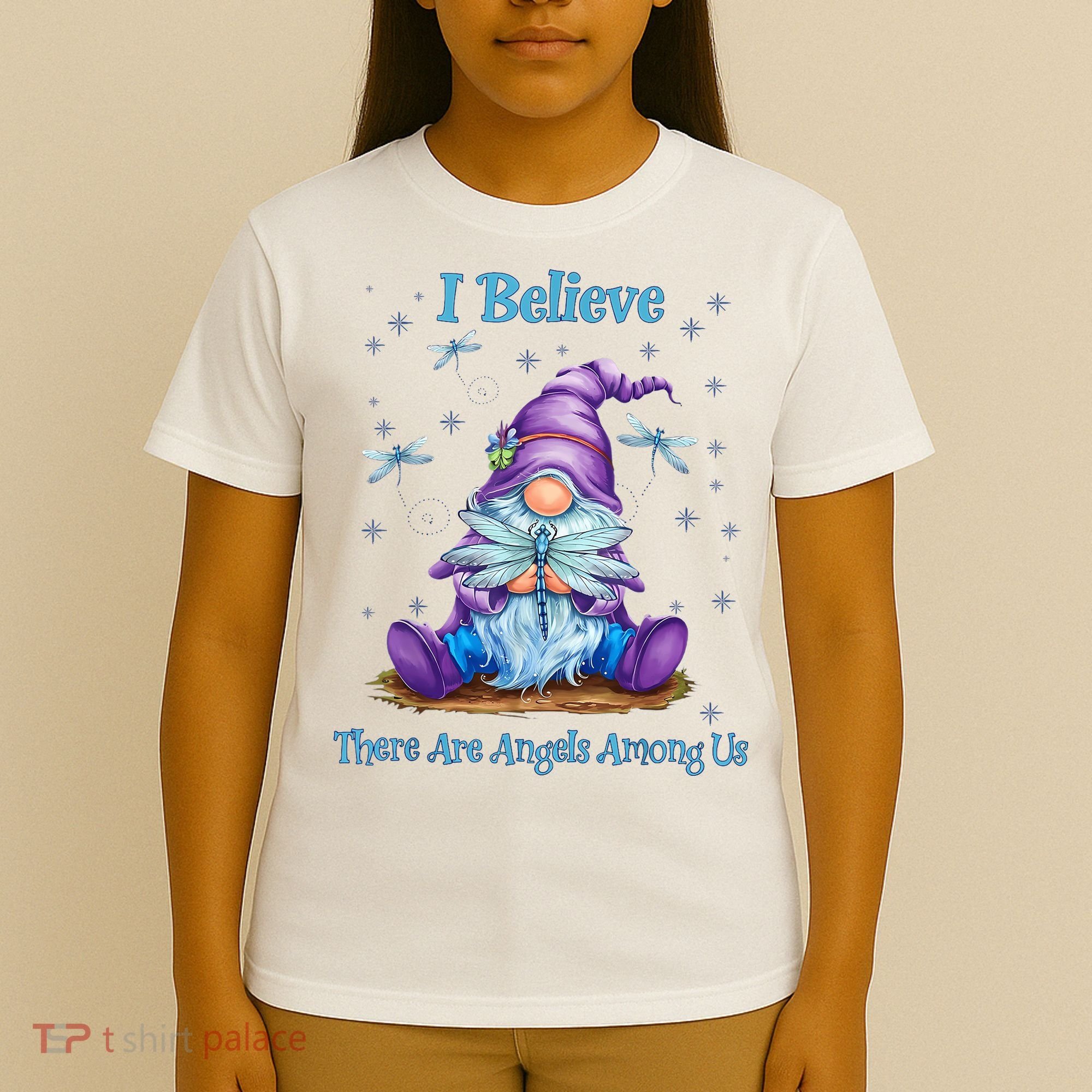 Gnome I Believe There Are Angels Among Us Dragonfly T-Shirt