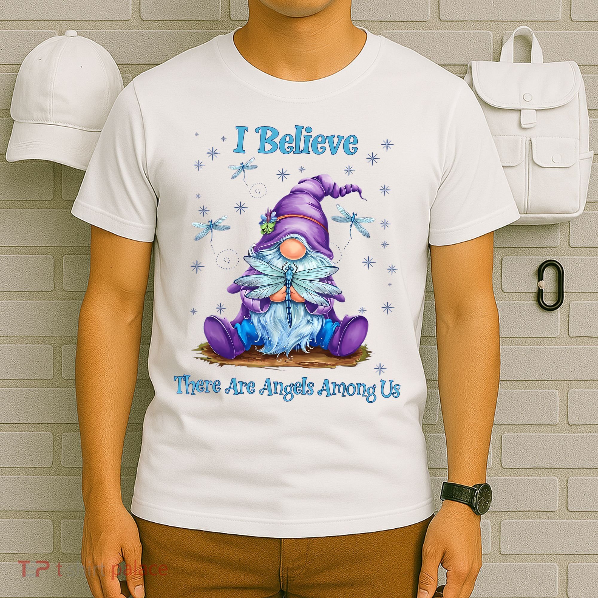 Gnome I Believe There Are Angels Among Us Dragonfly T-Shirt