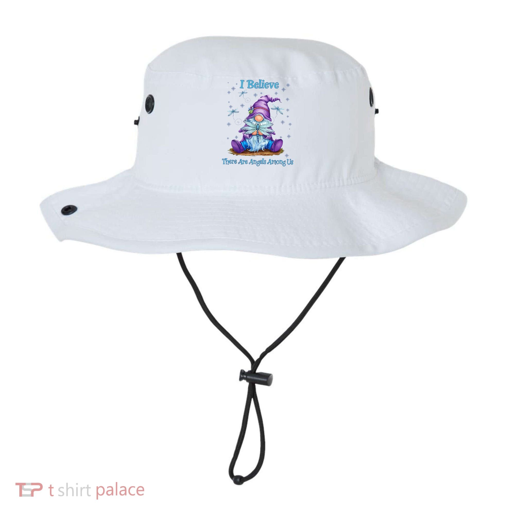 Gnome I Believe There Are Angels Among Us Dragonfly Bucket Hat