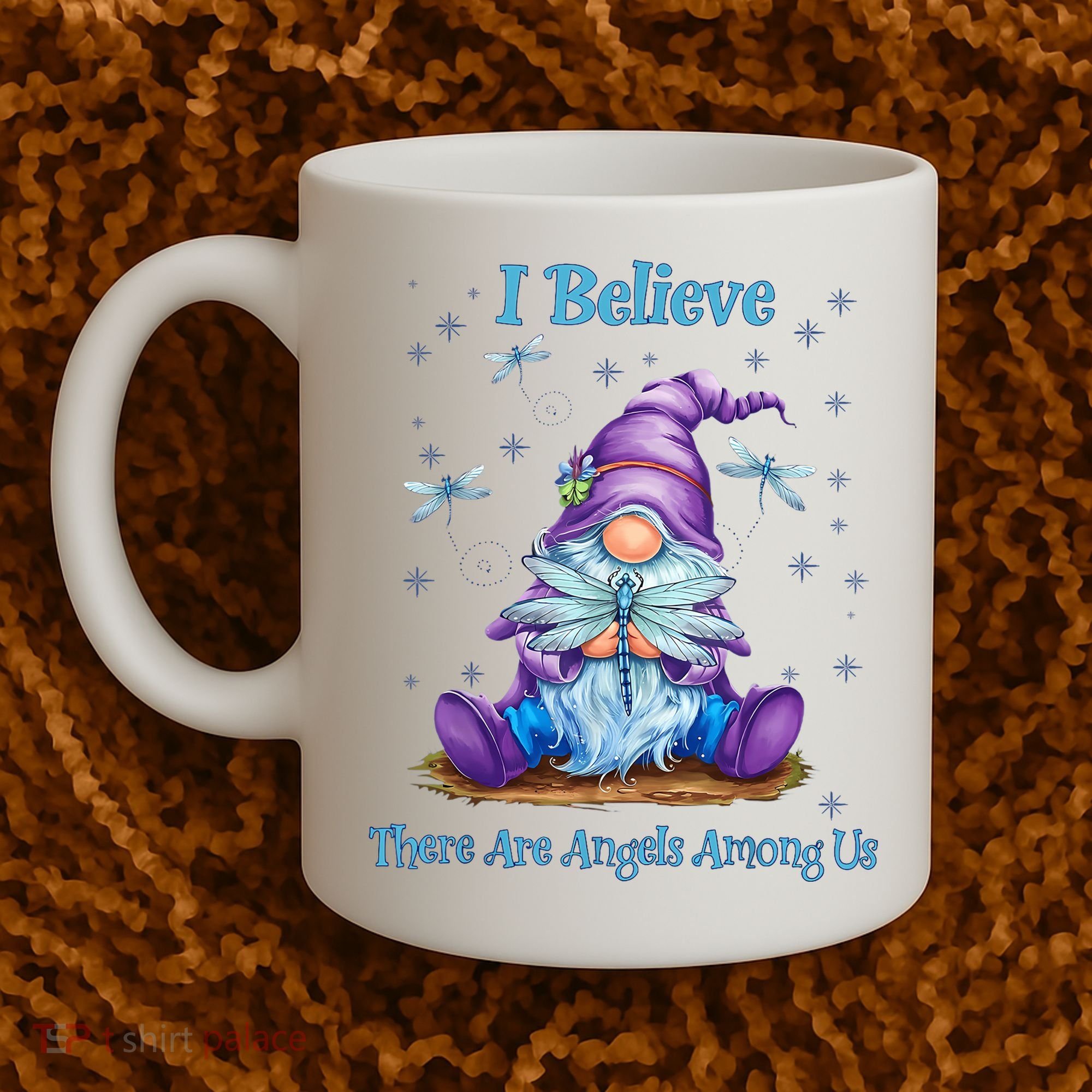 Gnome I Believe There Are Angels Among Us Dragonfly Coffee Mug