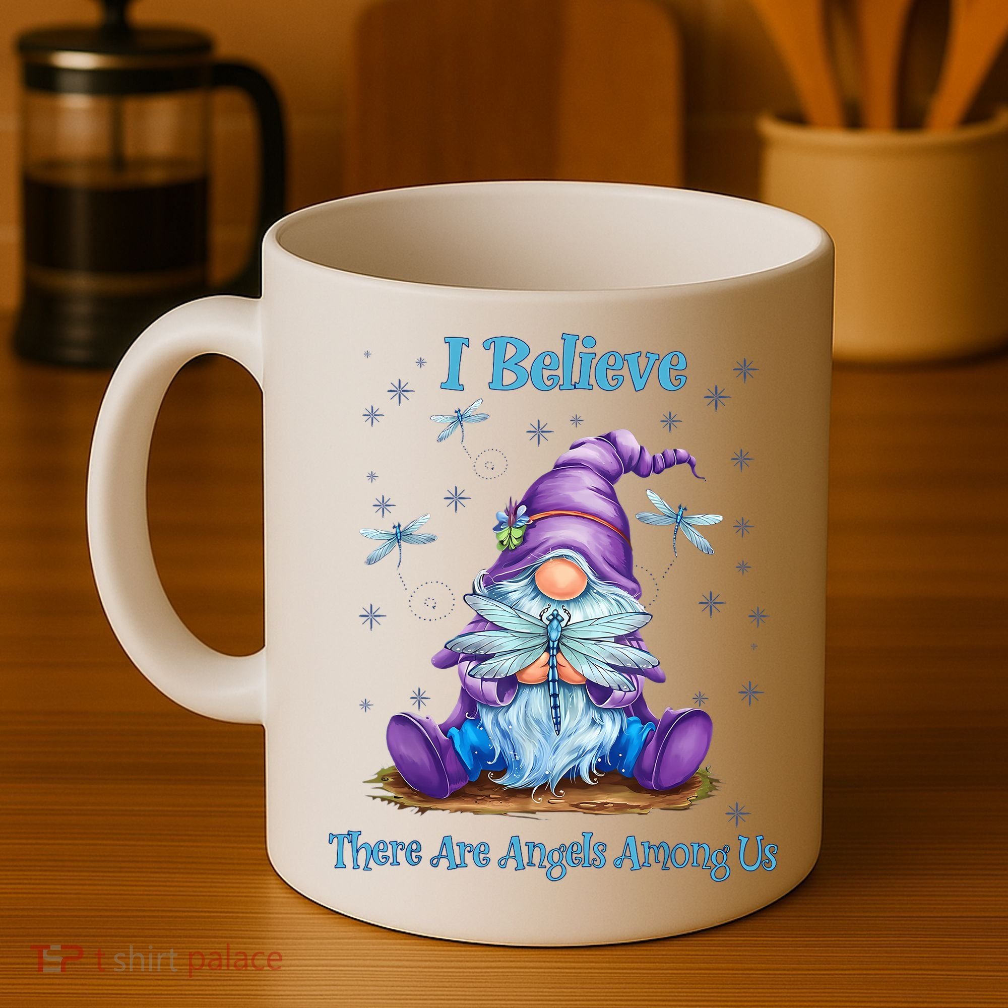 Gnome I Believe There Are Angels Among Us Dragonfly Coffee Mug