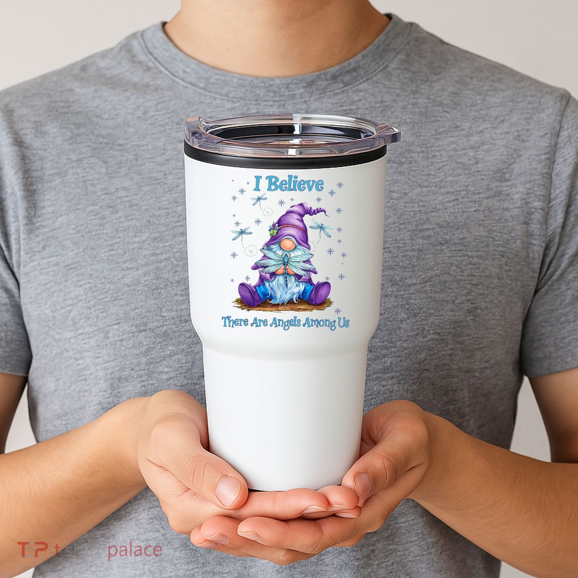 Gnome I Believe There Are Angels Among Us Dragonfly Tumbler