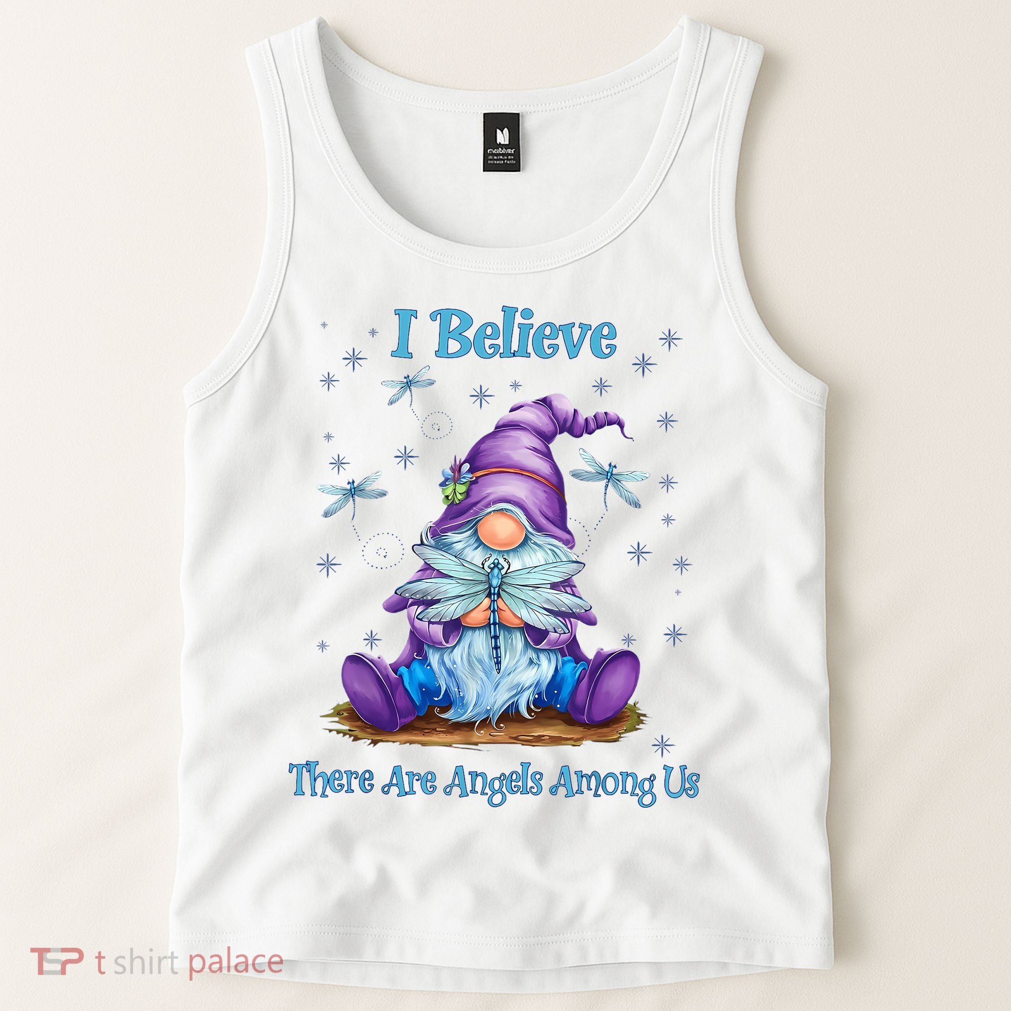 Gnome I Believe There Are Angels Among Us Dragonfly Tank Top