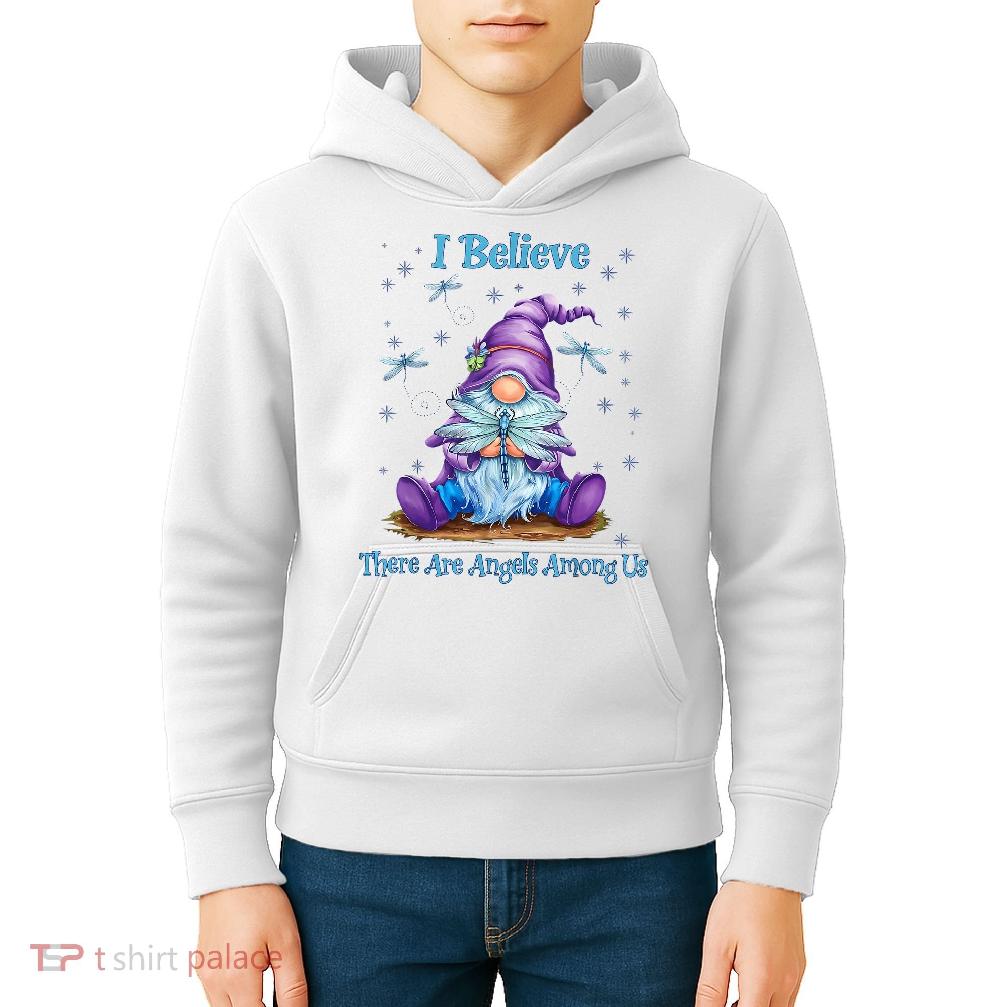 Gnome I Believe There Are Angels Among Us Dragonfly Kids Hoodie
