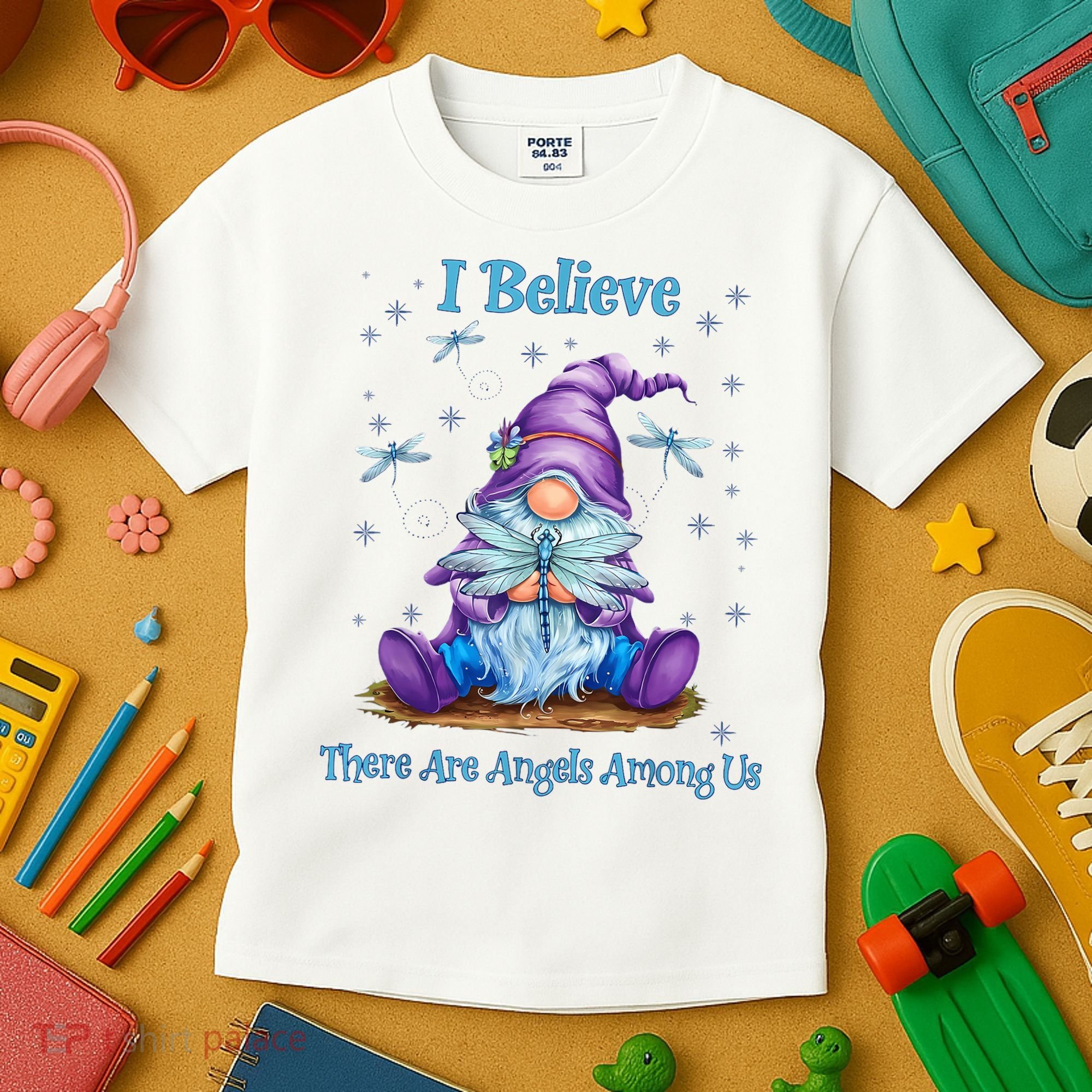 Gnome I Believe There Are Angels Among Us Dragonfly Kids T-Shirt