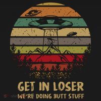 Get In Closer We're Doing Butt Stuff Funny Aliens UFO Meme Sunset Vintage Button thumb 1