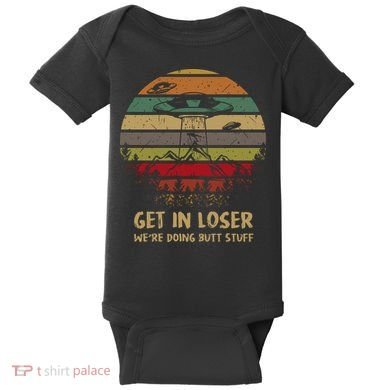 Get In Closer We're Doing Butt Stuff Funny Aliens UFO Meme Sunset Vintage Baby Bodysuit