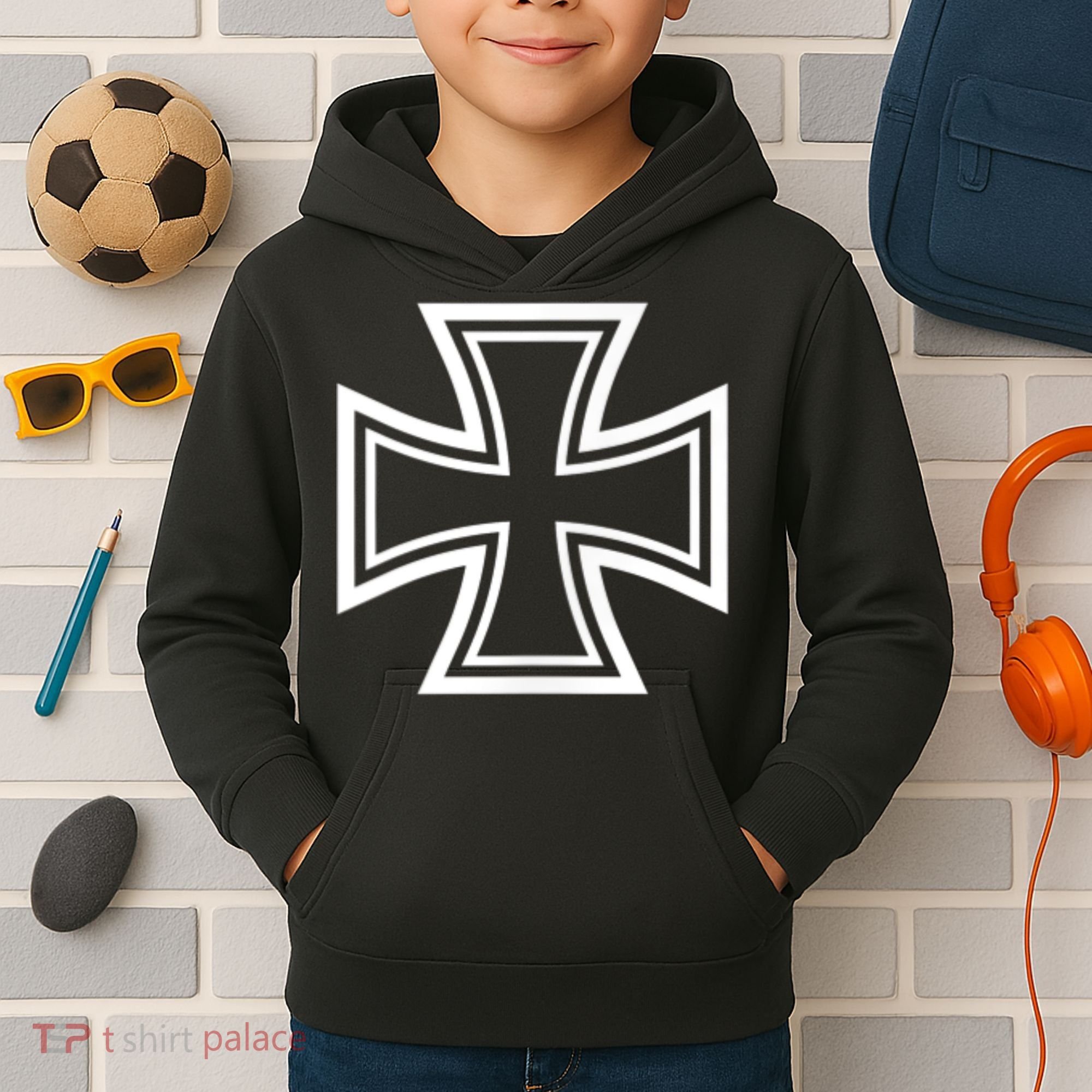 German Iron Cross Front & Back Print Kids Hoodie