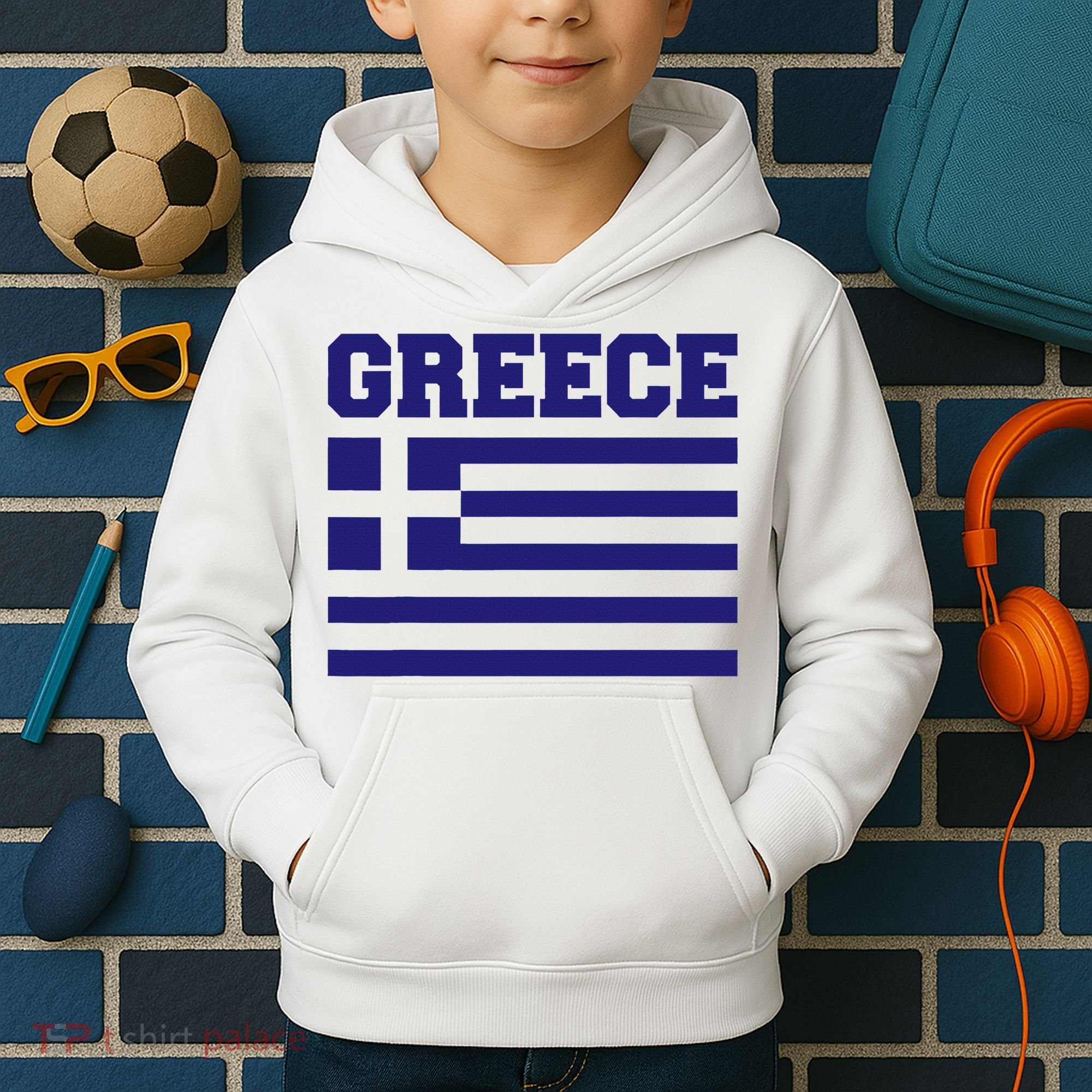 Greece Independence Day Greek Flag Heart Kids Hoodie